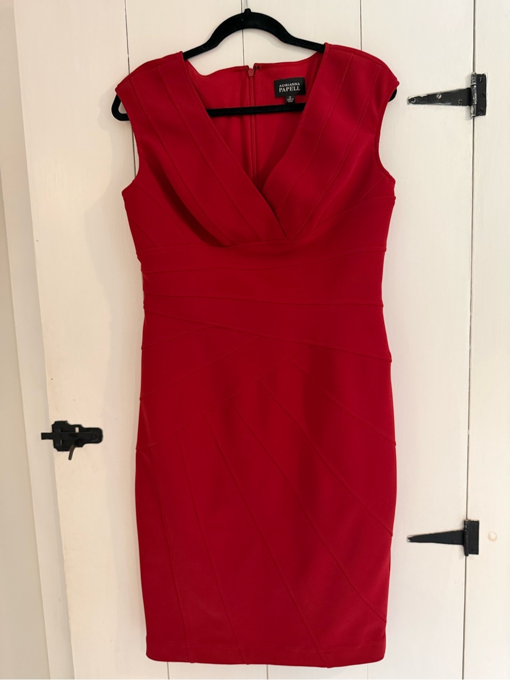 Adrianna Papell Red Draped V-Neck Midi Sheath Dress